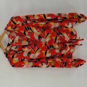 Billabong button down v neck tie front orange floral long sleeve size medium